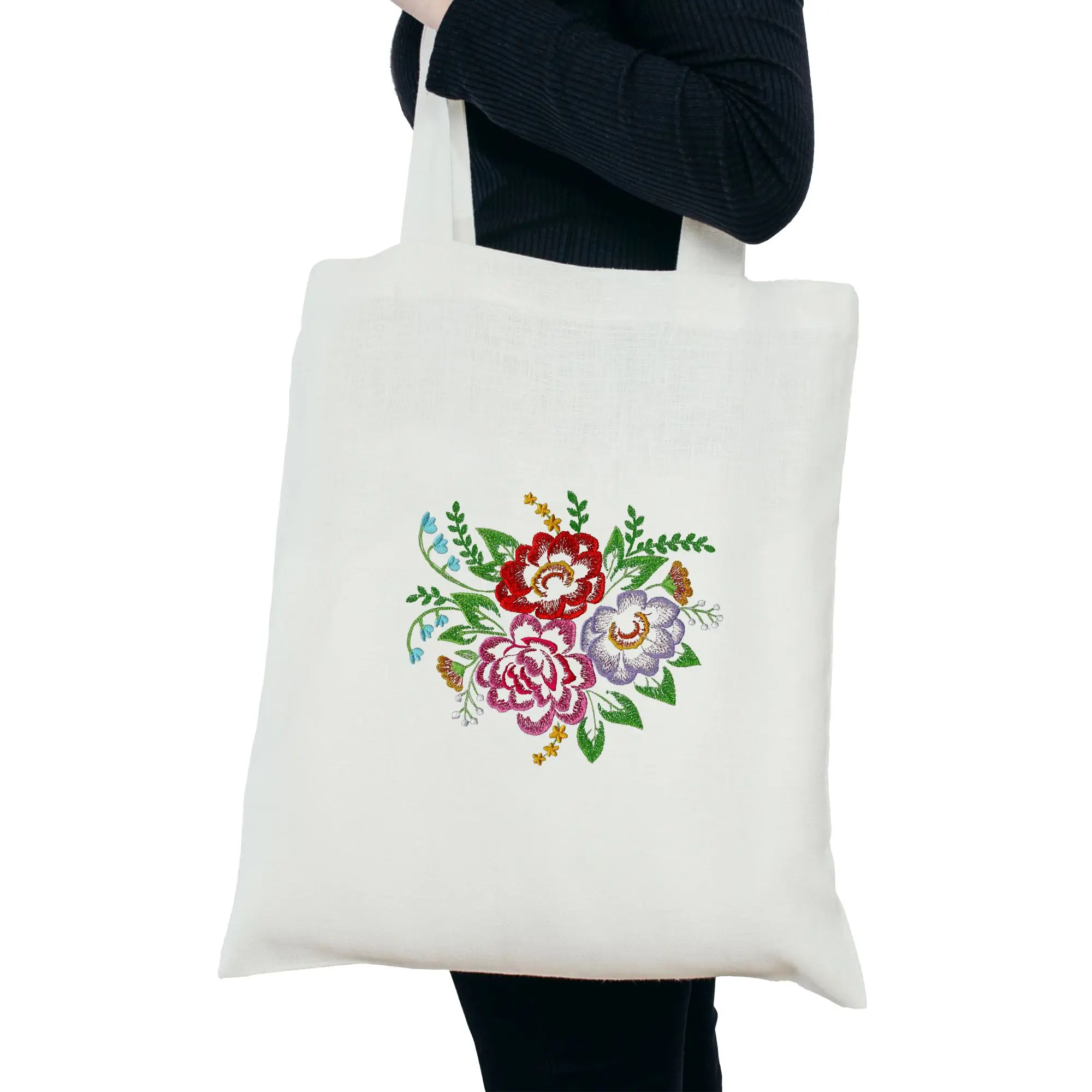 torba_wielowariant biała front na Kasi kolorowe kwiaty
