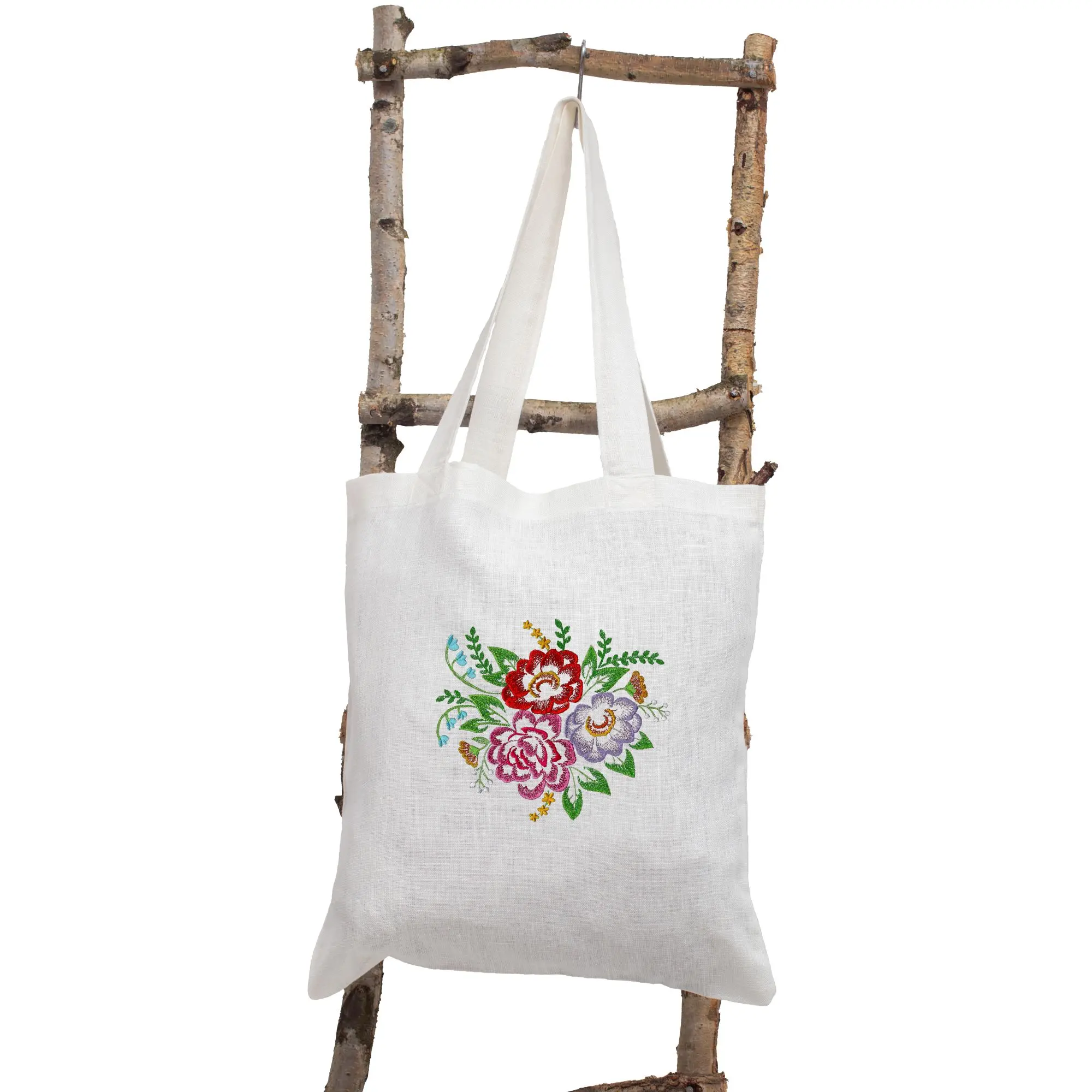 torba_wielowariant biała front na drabince kolorowe kwiaty